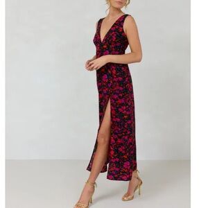 Park And Fifth Parker Floral Dress Size S Wedding Guest Slit V Neck In Armina